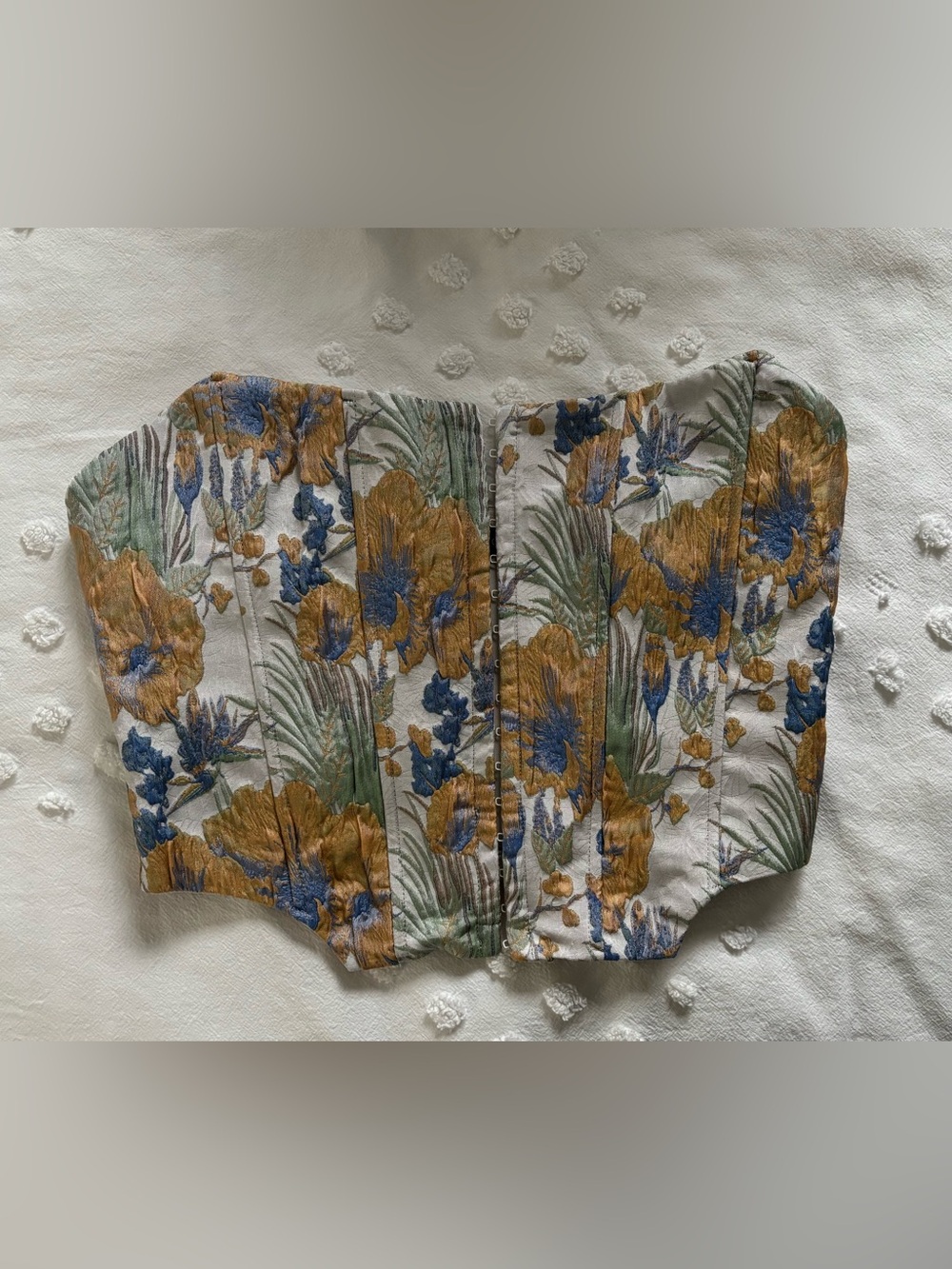 Cotton Candy Floral Brocade Shorts in Cream, Gold & Blue